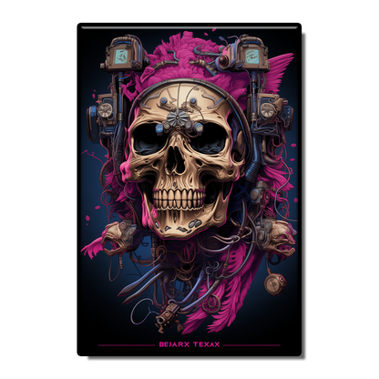 Steampunk Color Mechanical Pink Skeleton Head Abstract Retro Poster Flower and Bird Decoration Wall Art Skeleton Painting