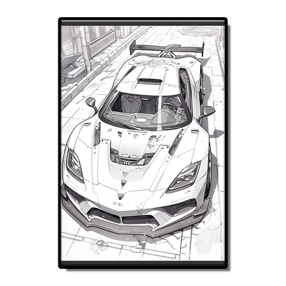 Car sketch style black and white poster canvas painter wall living room study bedroom decoration painting can be customized size