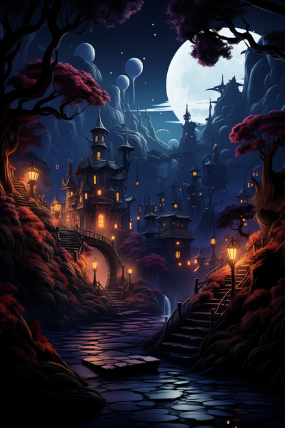 Dark Magic Castle Halloween Haunted House atmosphere art poster painting Horror interior wall decoration painting