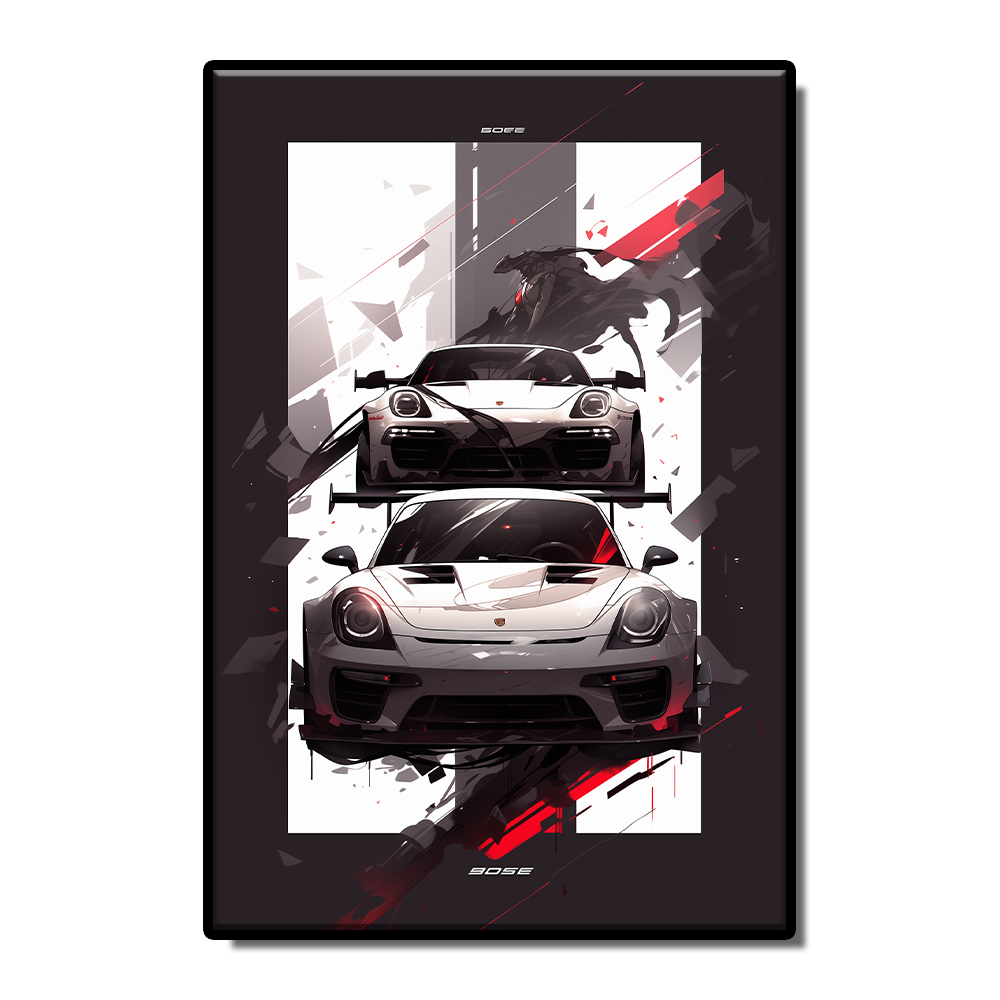 Racing Sports car Art Illustration style poster Black red White Living room Study Bar wall decoration painting can be customized