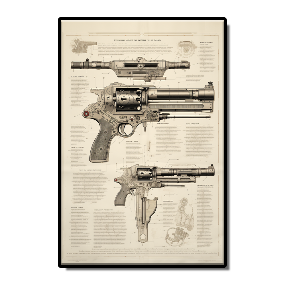 Gun newspaper kraft paper pistol rifle sniper rifle still life sketch grey poster Living room study bar wall decoration painting