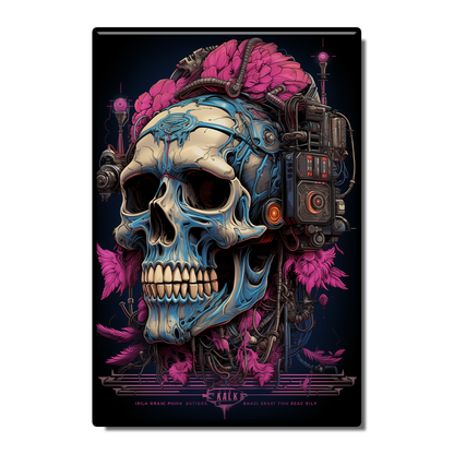 Steampunk Color Mechanical Pink Skeleton Head Abstract Retro Poster Flower and Bird Decoration Wall Art Skeleton Painting