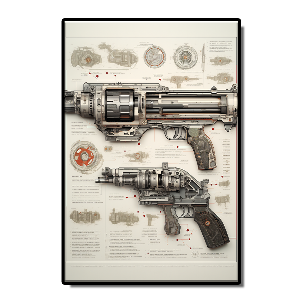 Gun newspaper kraft paper pistol rifle sniper rifle still life sketch grey poster Living room study bar wall decoration painting