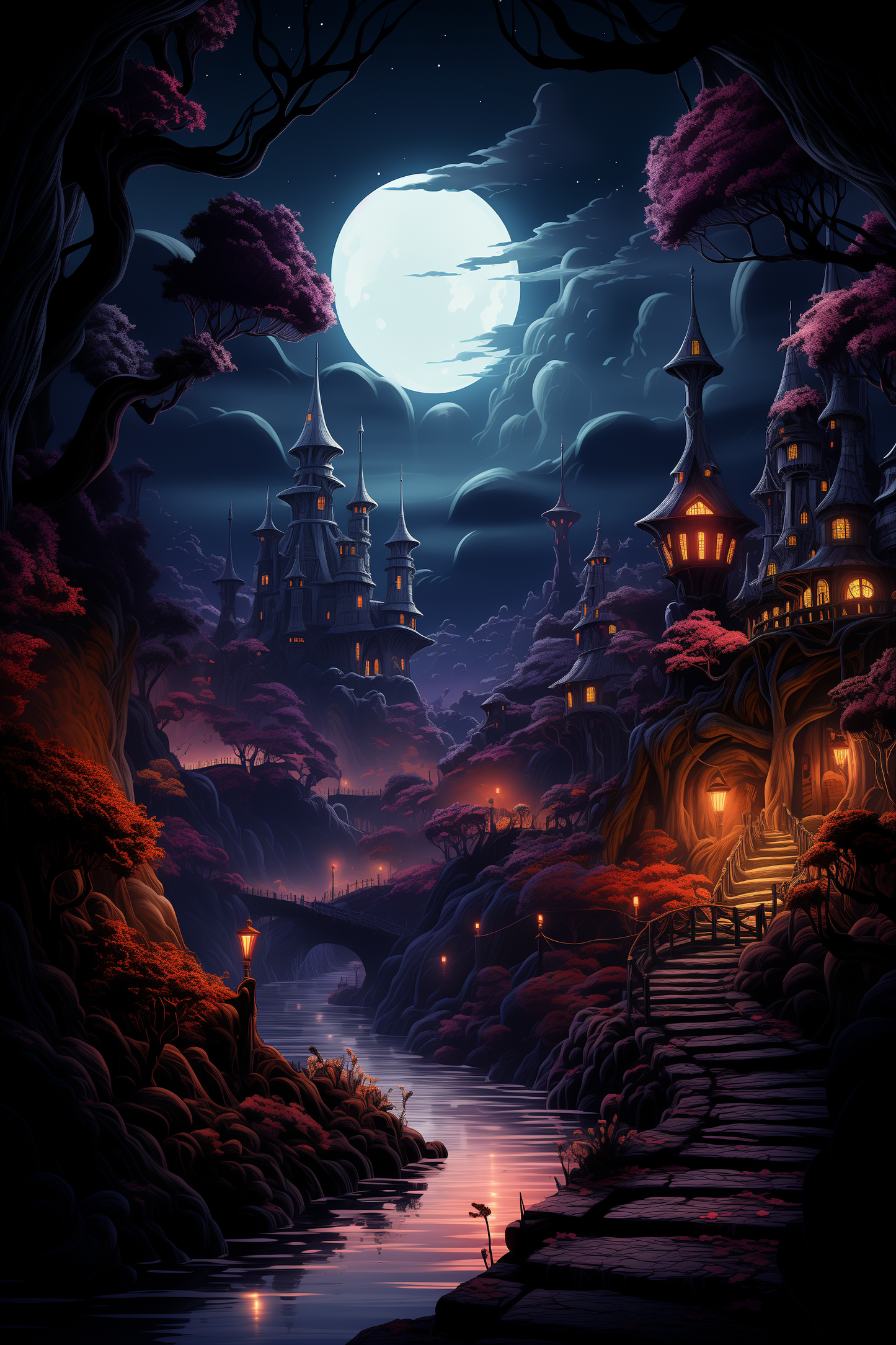 Dark Magic Castle Halloween Haunted House atmosphere art poster painting Horror interior wall decoration painting