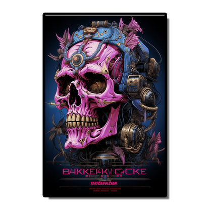 Steampunk Color Mechanical Pink Skeleton Head Abstract Retro Poster Flower and Bird Decoration Wall Art Skeleton Painting