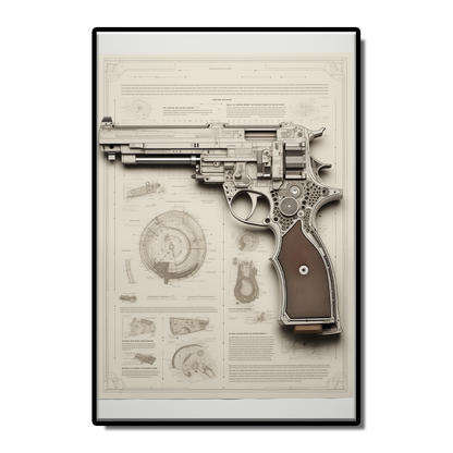 Gun newspaper kraft paper pistol rifle sniper rifle still life sketch grey poster Living room study bar wall decoration painting