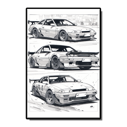 Car sketch style black and white poster canvas painter wall living room study bedroom decoration painting can be customized size