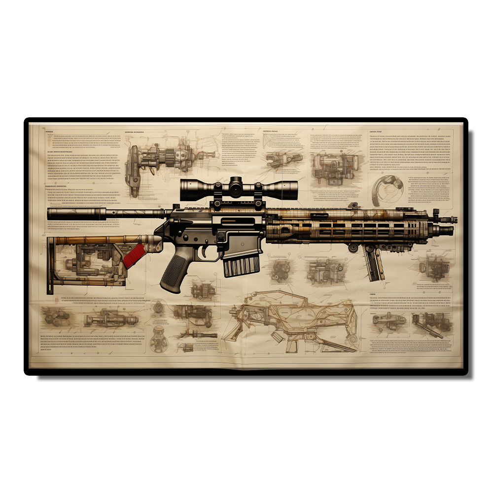 Gun newspaper kraft paper pistol rifle sniper rifle still life sketch grey poster Living room study bar wall decoration painting