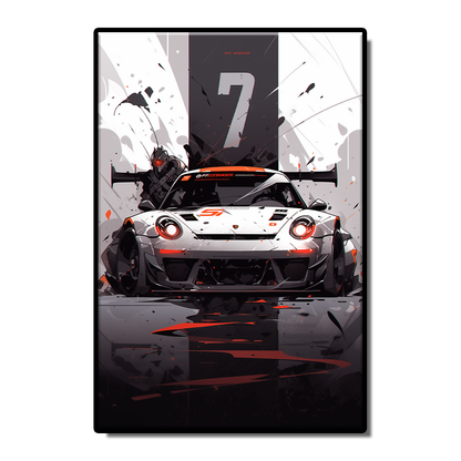 Racing Sports car Art Illustration style poster Black red White Living room Study Bar wall decoration painting can be customized