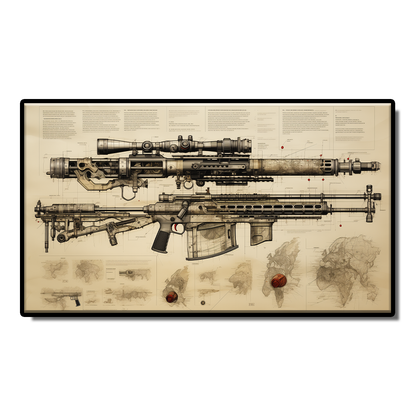 Gun newspaper kraft paper pistol rifle sniper rifle still life sketch grey poster Living room study bar wall decoration painting