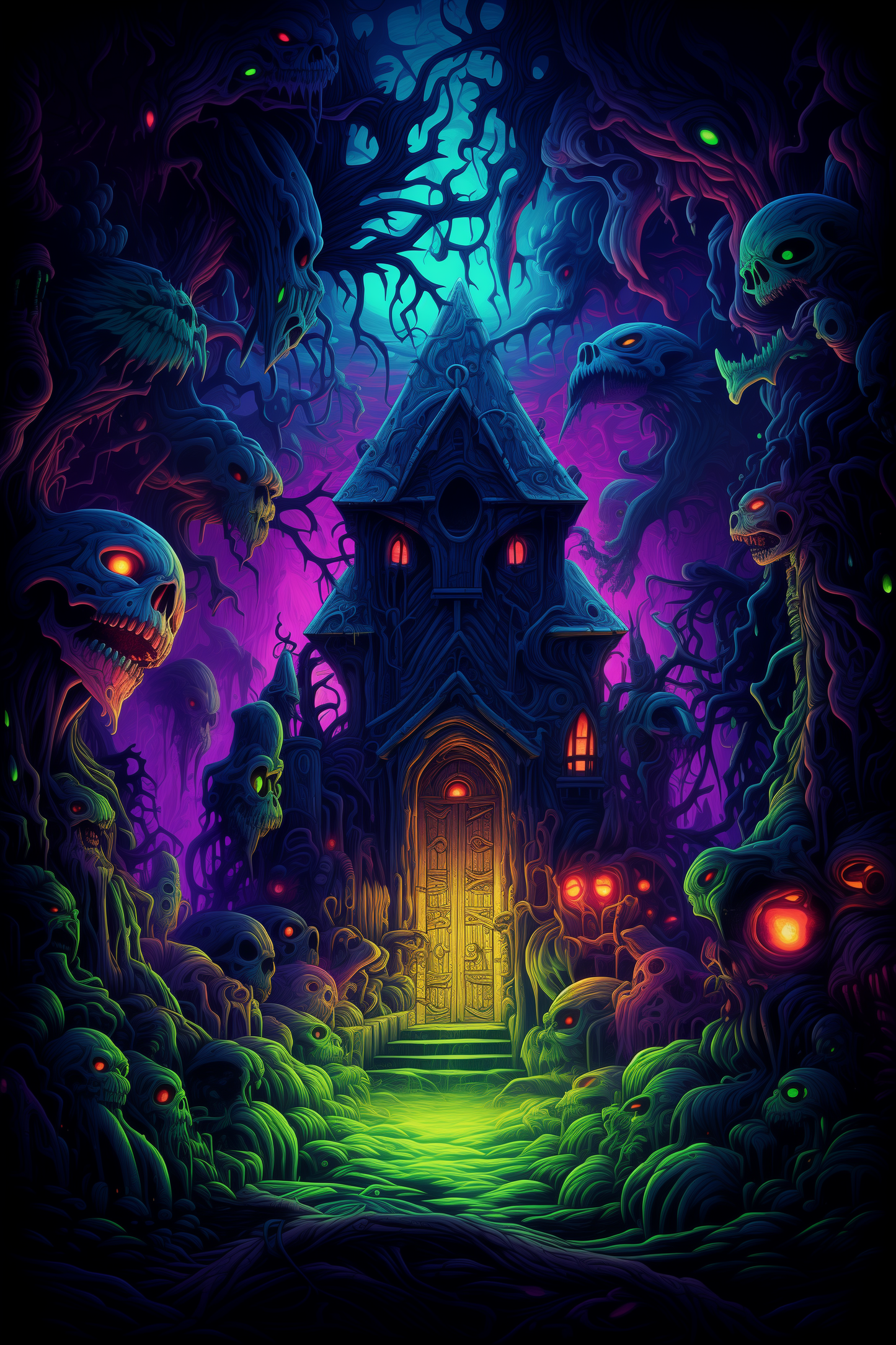 Dark Magic Castle Halloween Haunted House atmosphere art poster painting Horror interior wall decoration painting