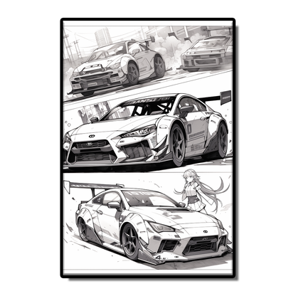 Car sketch style black and white poster canvas painter wall living room study bedroom decoration painting can be customized size