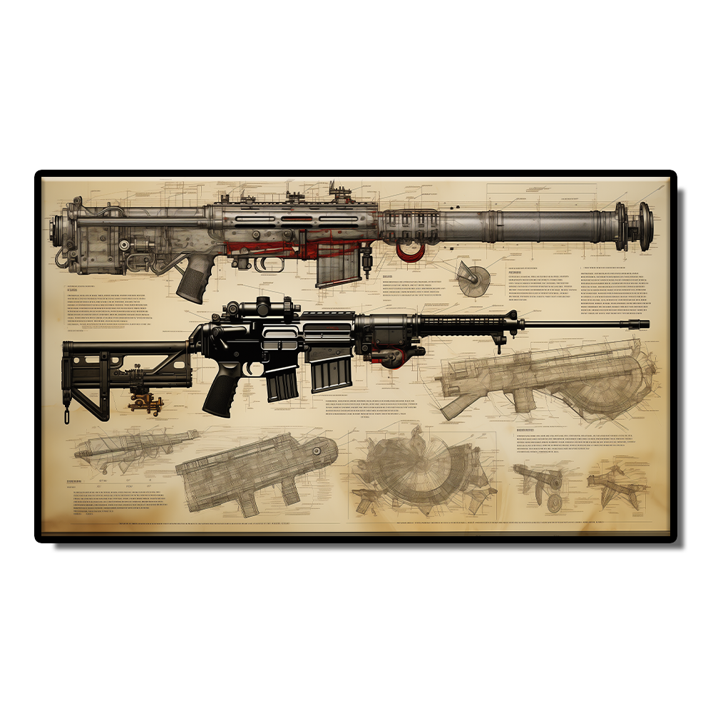 Gun newspaper kraft paper pistol rifle sniper rifle still life sketch grey poster Living room study bar wall decoration painting