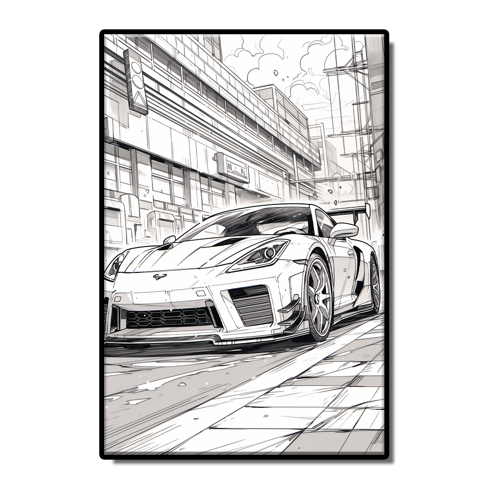 Car sketch style black and white poster canvas painter wall living room study bedroom decoration painting can be customized size