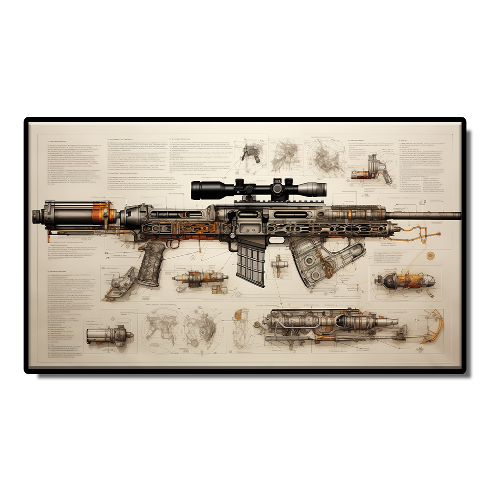 Gun newspaper kraft paper pistol rifle sniper rifle still life sketch grey poster Living room study bar wall decoration painting