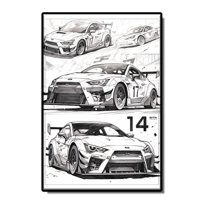 Car sketch style black and white poster canvas painter wall living room study bedroom decoration painting can be customized size