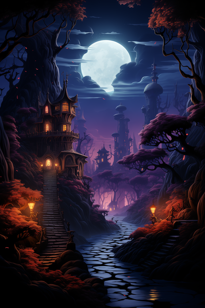 Dark Magic Castle Halloween Haunted House atmosphere art poster painting Horror interior wall decoration painting