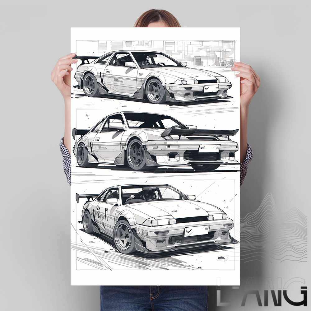 Car sketch style black and white poster canvas painter wall living room study bedroom decoration painting can be customized size