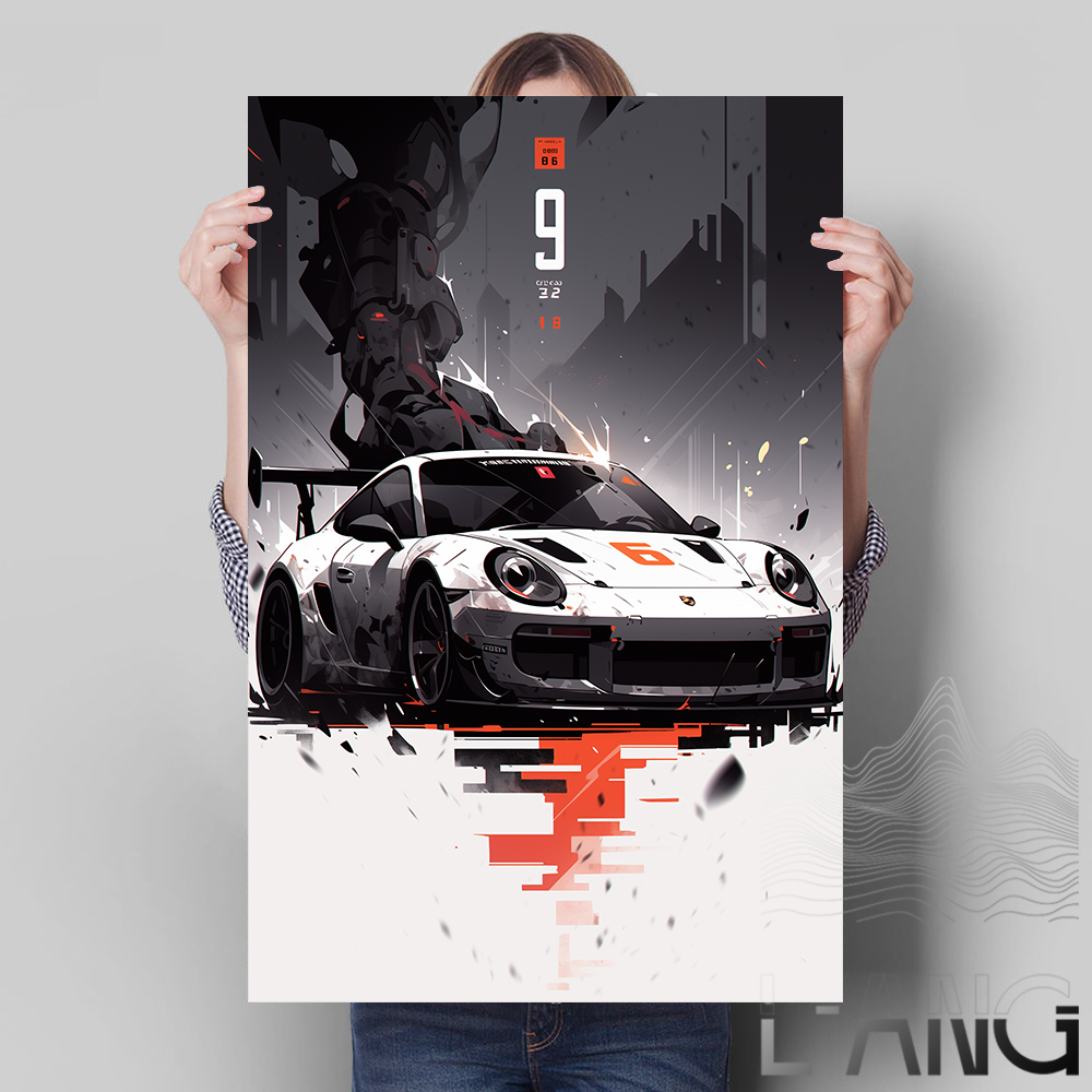 Racing Sports car Art Illustration style poster Black red White Living room Study Bar wall decoration painting can be customized