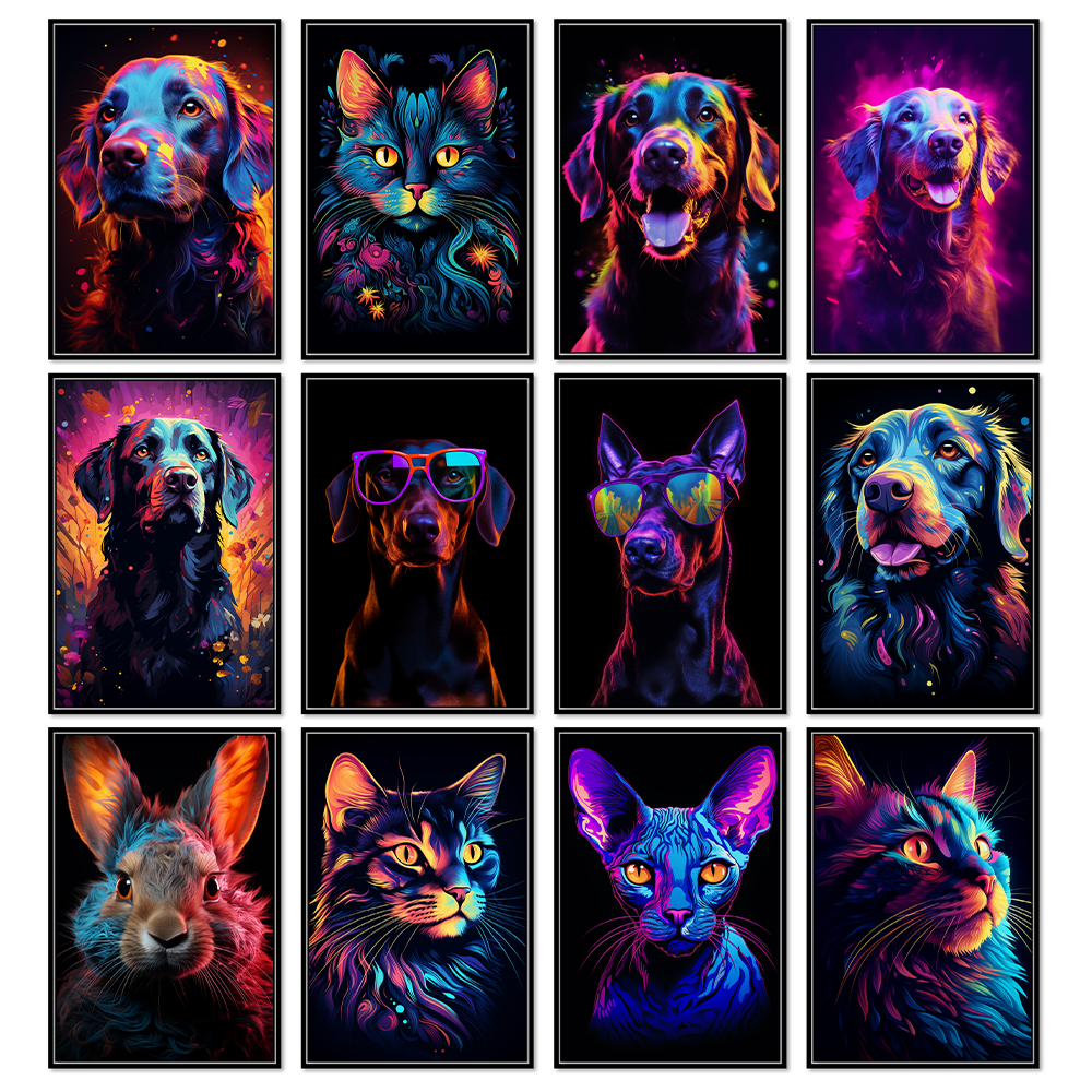 Abstract Pet Art Canvas Painting Posters Prints Animal Cat Dog Wall Pictures for Modern Home Living Room Decor No Frame