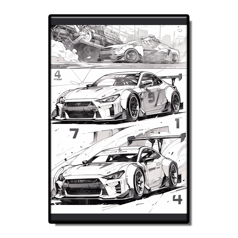 Car sketch style black and white poster canvas painter wall living room study bedroom decoration painting can be customized size