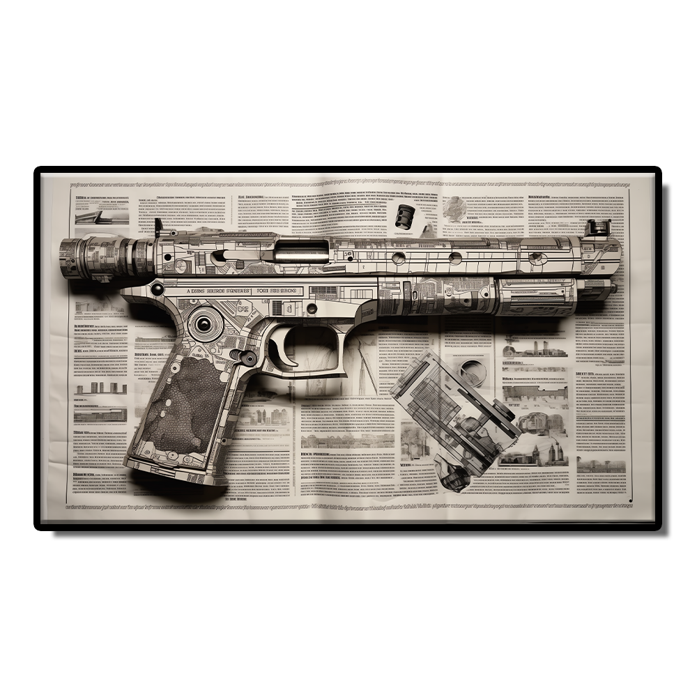 Gun newspaper kraft paper pistol rifle sniper rifle still life sketch grey poster Living room study bar wall decoration painting