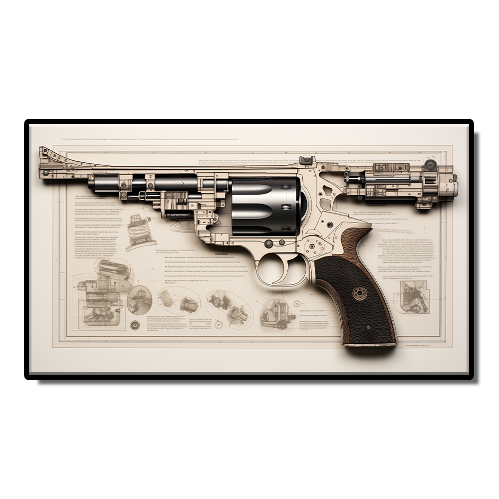 Gun newspaper kraft paper pistol rifle sniper rifle still life sketch grey poster Living room study bar wall decoration painting