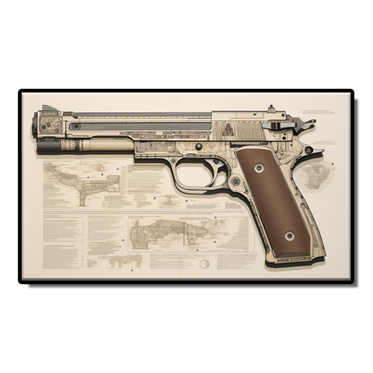 Gun newspaper kraft paper pistol rifle sniper rifle still life sketch grey poster Living room study bar wall decoration painting