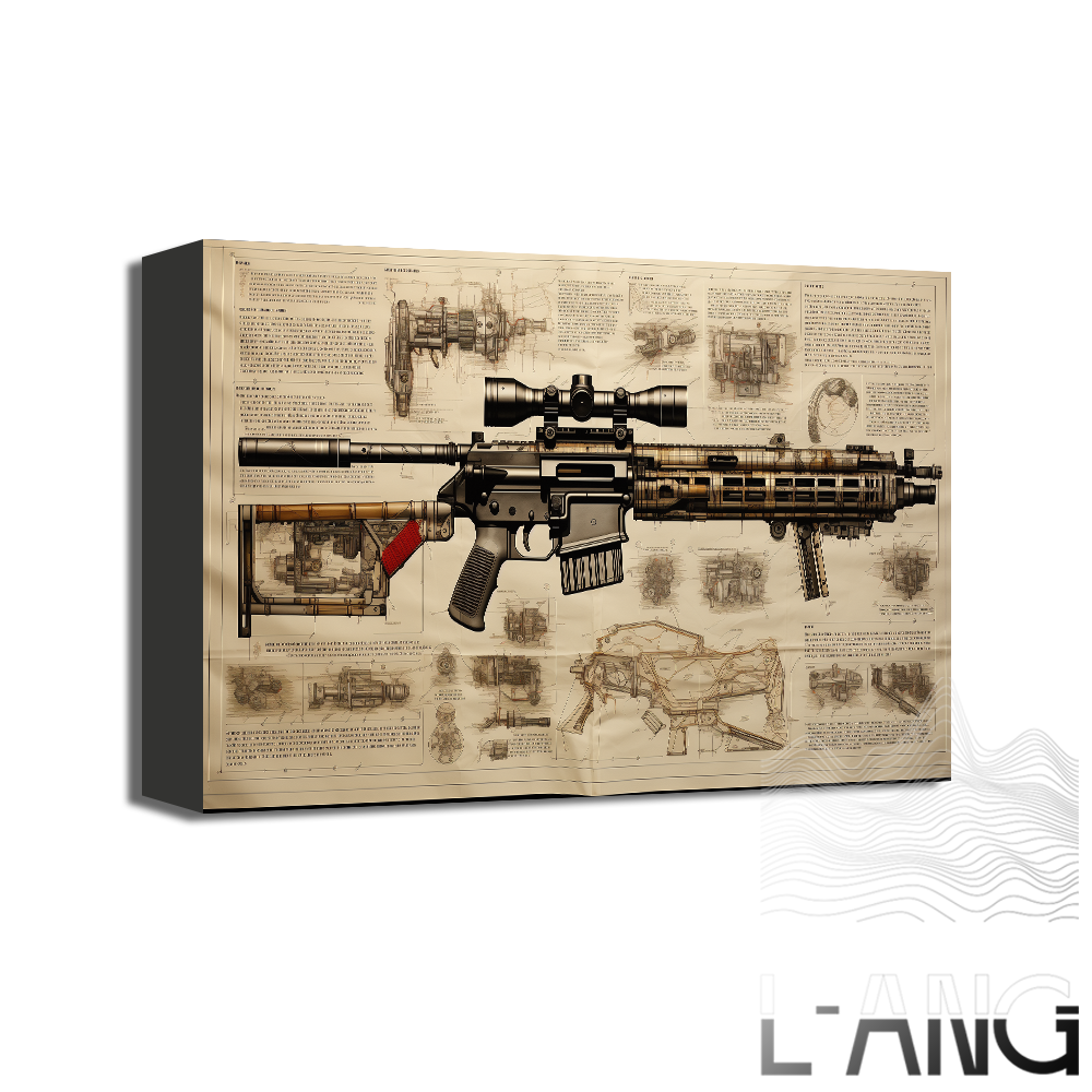 Gun newspaper kraft paper pistol rifle sniper rifle still life sketch grey poster Living room study bar wall decoration painting