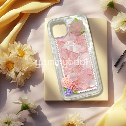 (Pink rose-style) Decoden Phone case,Personalized Cream Glue Phone Case