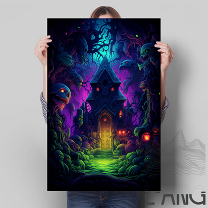 Dark Magic Castle Halloween Haunted House atmosphere art poster painting Horror interior wall decoration painting