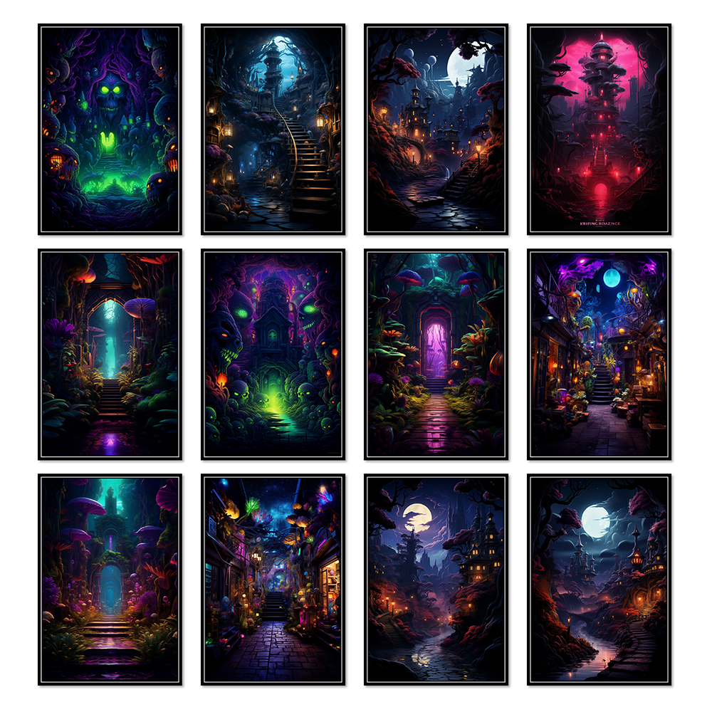 Dark Magic Castle Halloween Haunted House atmosphere art poster painting Horror interior wall decoration painting