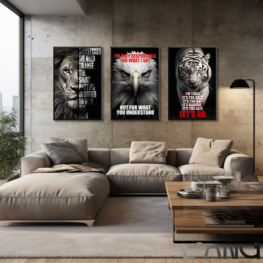 Inspirational passion text copy Animal black and white copy poster Lion Tiger art wall living room bedroom decorative painting