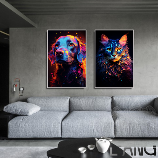 Abstract Pet Art Canvas Painting Posters Prints Animal Cat Dog Wall Pictures for Modern Home Living Room Decor No Frame