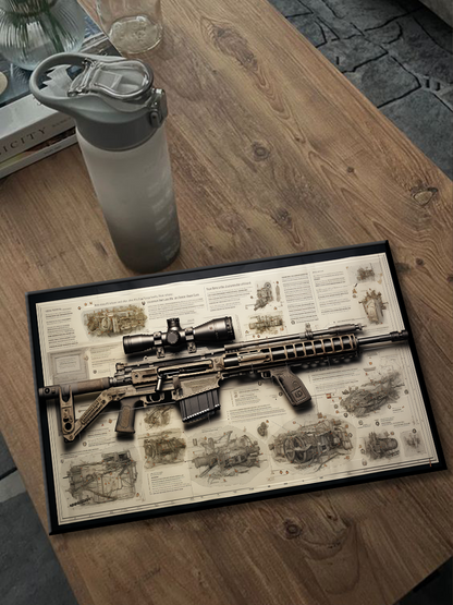 Gun newspaper kraft paper pistol rifle sniper rifle still life sketch grey poster Living room study bar wall decoration painting