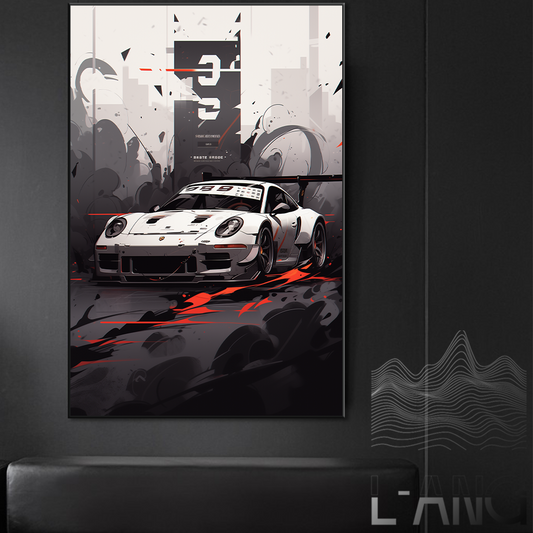 Racing Sports car Art Illustration style poster Black red White Living room Study Bar wall decoration painting can be customized