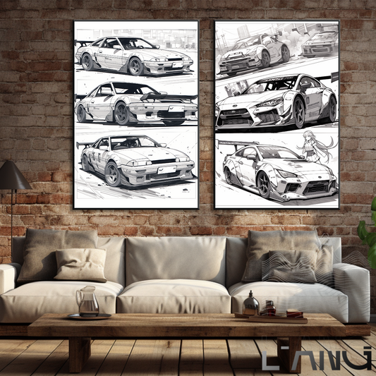 Car sketch style black and white poster canvas painter wall living room study bedroom decoration painting can be customized size