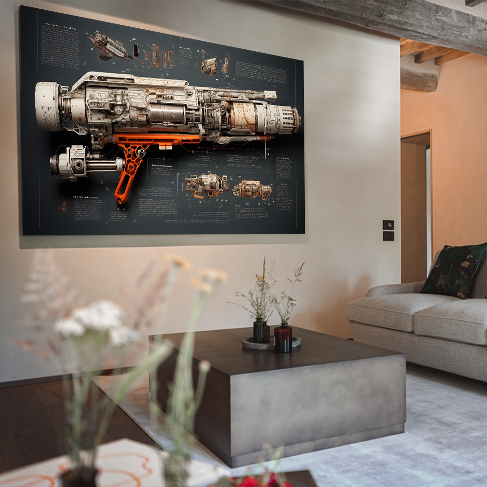 Gun newspaper kraft paper pistol rifle sniper rifle still life sketch grey poster Living room study bar wall decoration painting