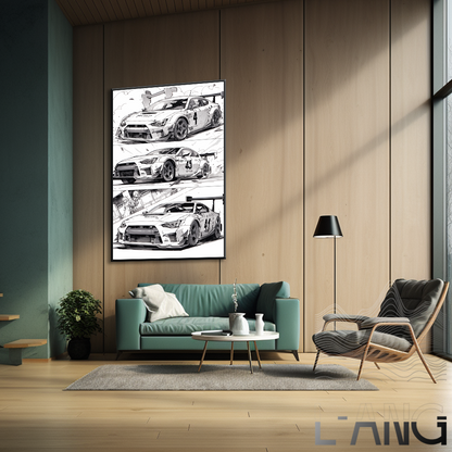 Car sketch style black and white poster canvas painter wall living room study bedroom decoration painting can be customized size