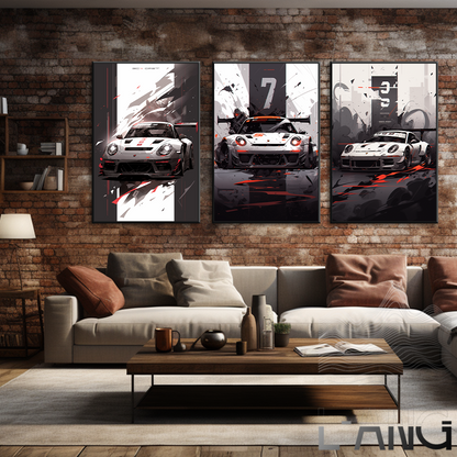 Racing Sports car Art Illustration style poster Black red White Living room Study Bar wall decoration painting can be customized